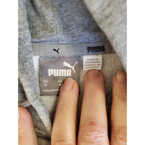 Puma Hoodie M Gray Big Logo Pullover Hooded Sweatshirt Graphic Print Women's - Picture 5 of 7